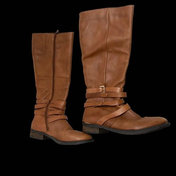 STEVE MADDEN Albany Tall Cognac Brown Leather Equestrian Riding Boot Size 8 - Picture 1 of 12